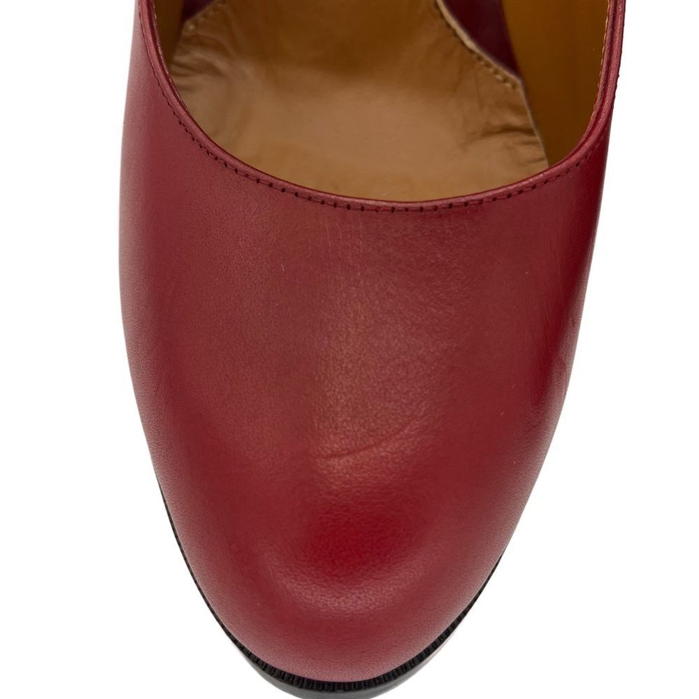 NWOT FENDI Oxblood Leather Pumps w Striped Stack Heel - Picture 9 of 16